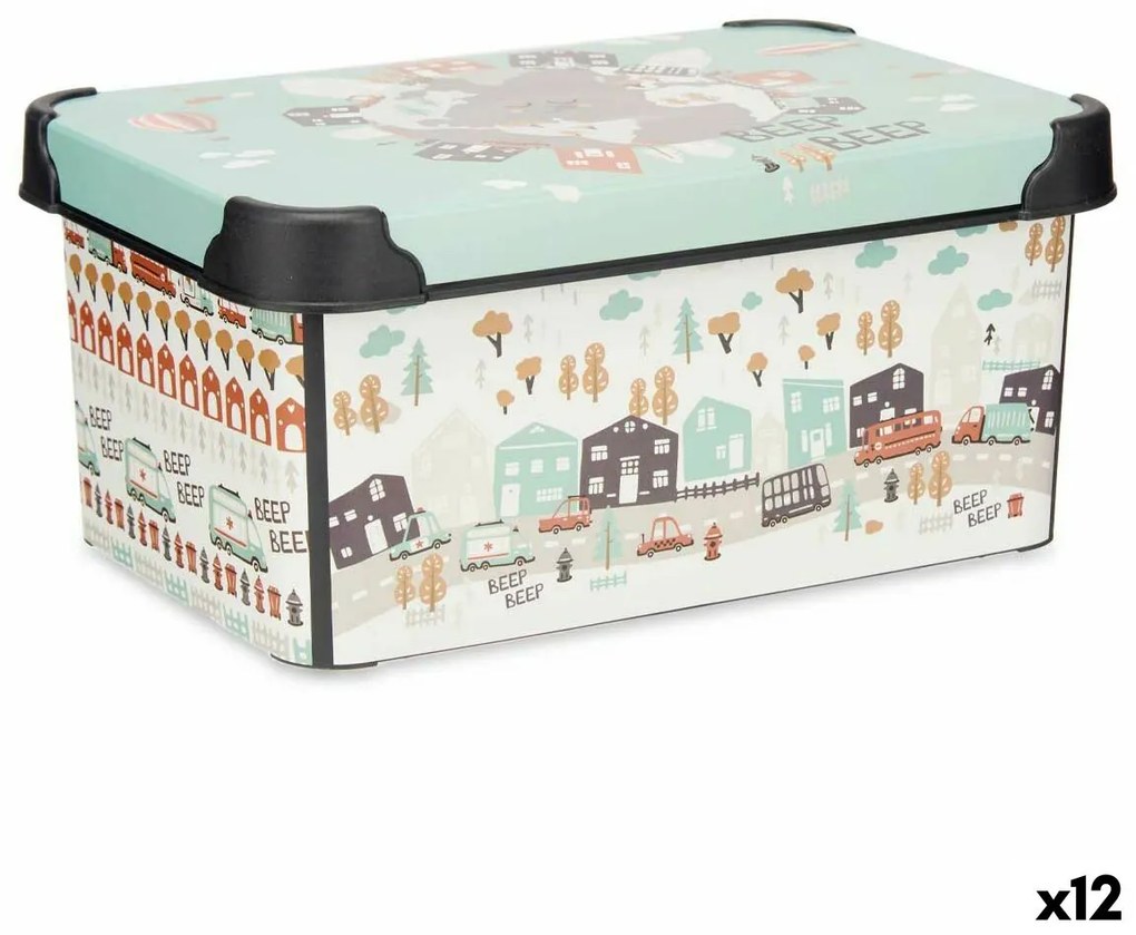 Scatola portaoggetti con coperchio Per bambini Autostrada Plastica 5 L 19 x 13,5 x 29 cm (12 Unità)