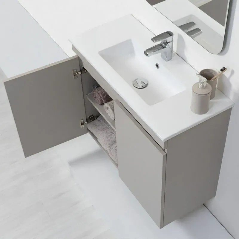 Mobile Bagno Sospeso 2 Ante Tortora L.80cm con Specchio