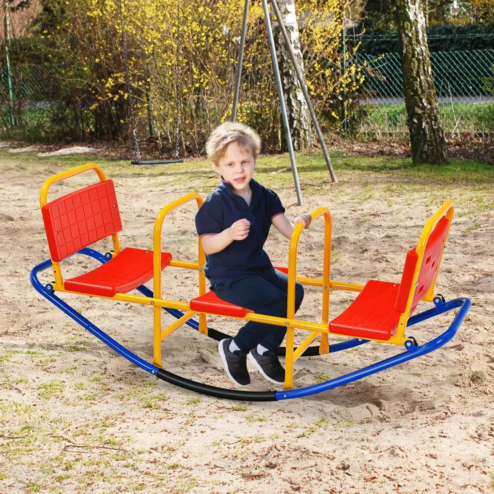 Costway Altalena dondolo da giardino per bambini con 2 posti e tetto  regolabile 117x78x116cm Blu>