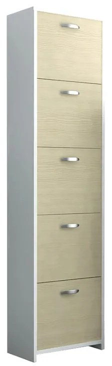 Scarpiera Salvaspazio 5 ante apertura a ribalta, doppia profondità L 50 x H 182 x P 25 cm 20 paia, bianco e olmo