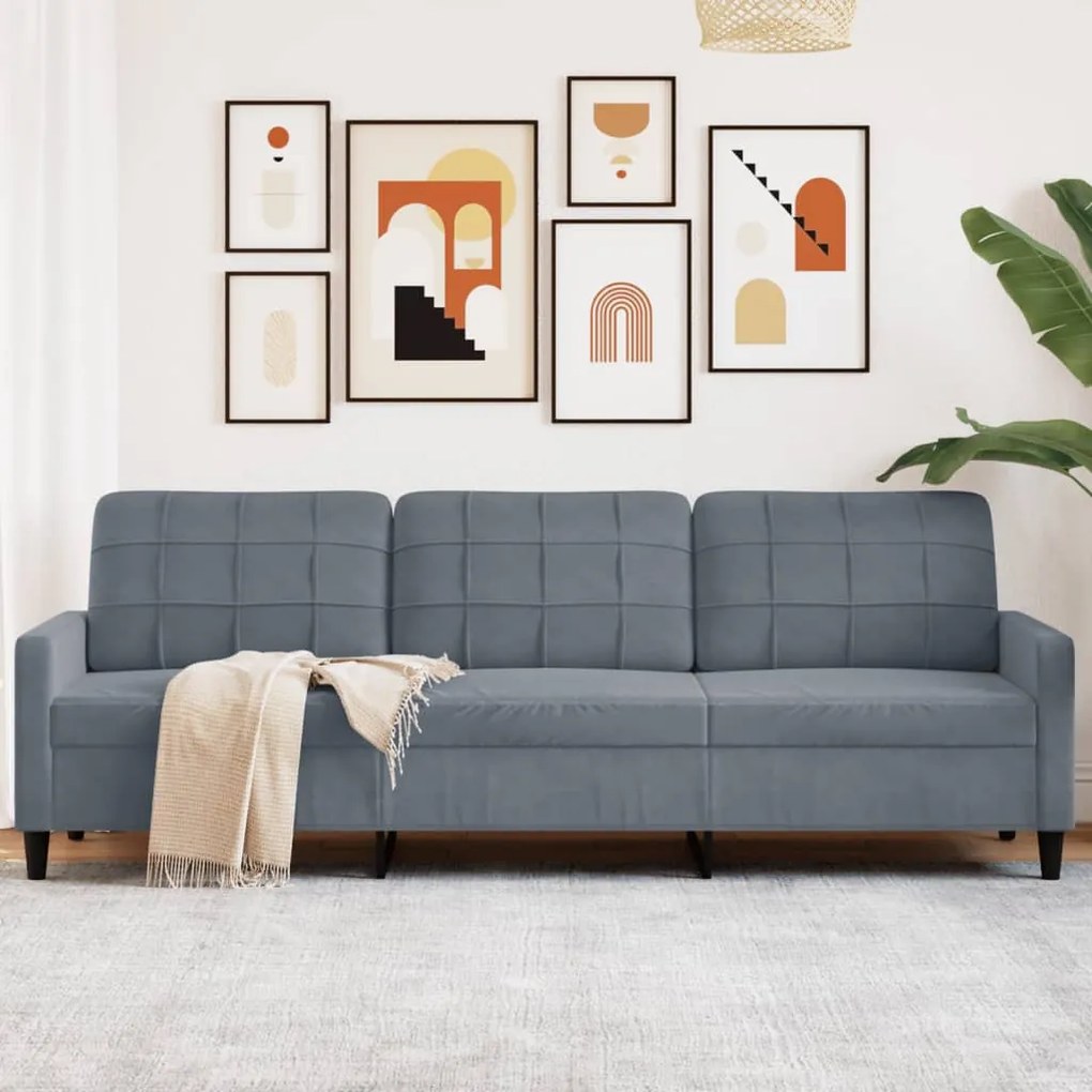 Divano A 3 Posti Grigio Scuro 210 Cm İn Velluto /