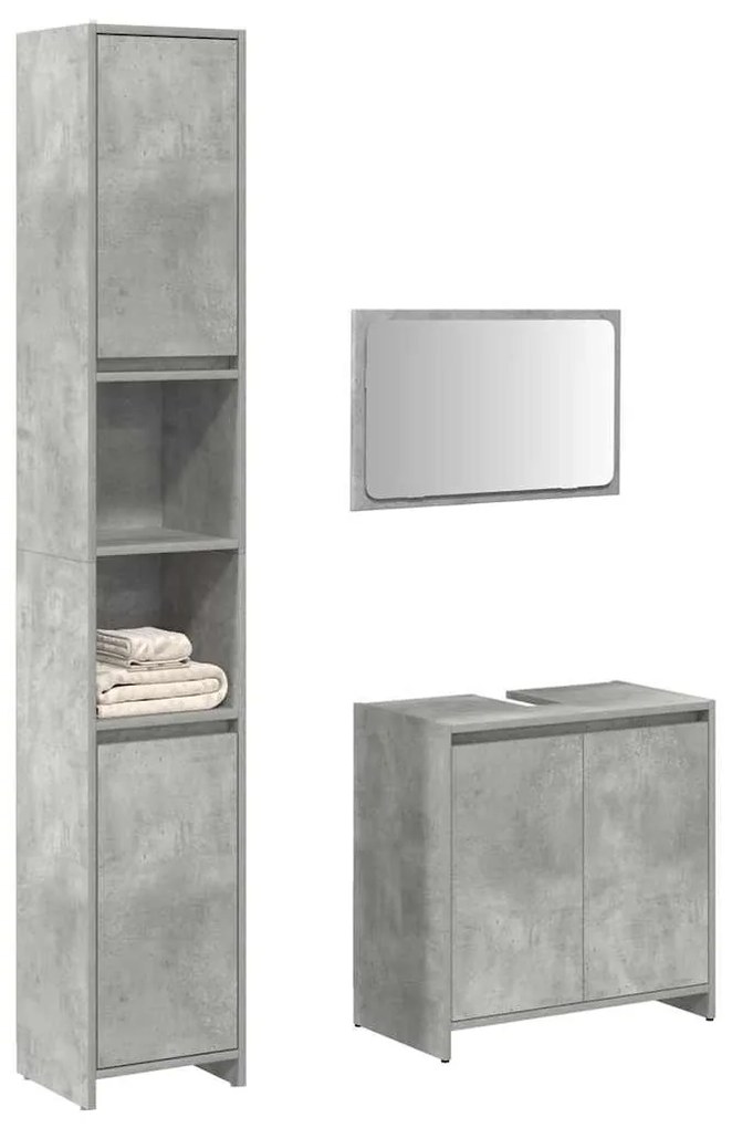 Set Mobili Da Bagno 3 Pz Grigio Cemento İn Legno Multistrato /