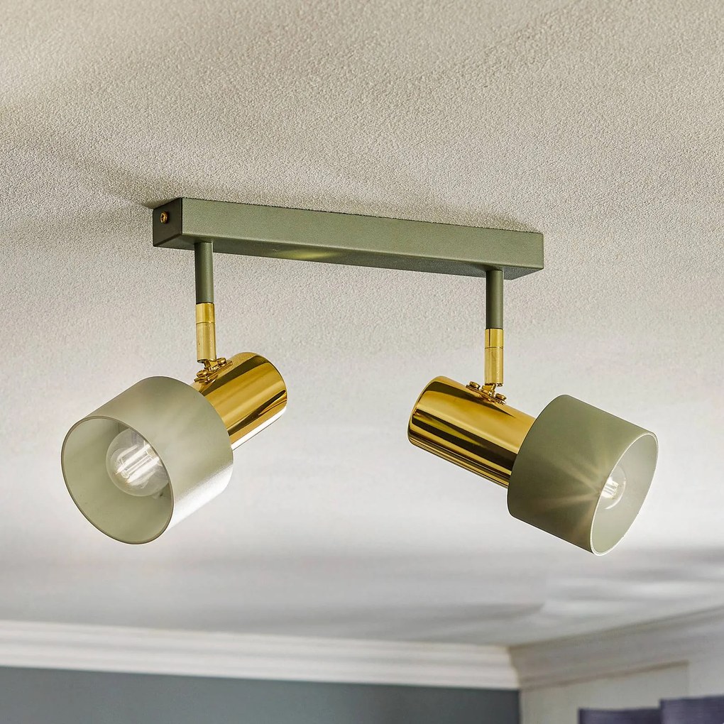 Argon Faretto da soffitto Destin, 2 luci verde/ottone