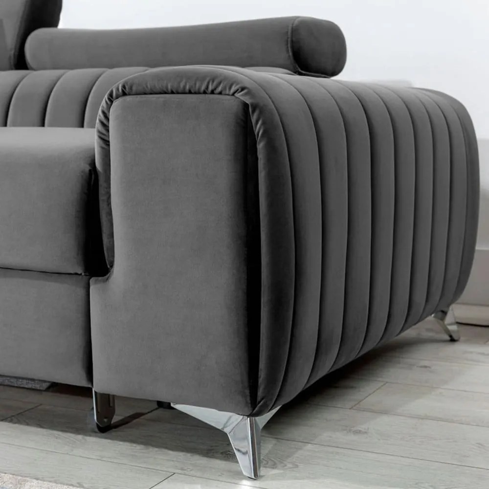 Divano angolare grigio scuro allungabile/con contenitore (con penisola a sinistra/con chaise lounge) e rivestimento in velluto Grayson – ELTAP