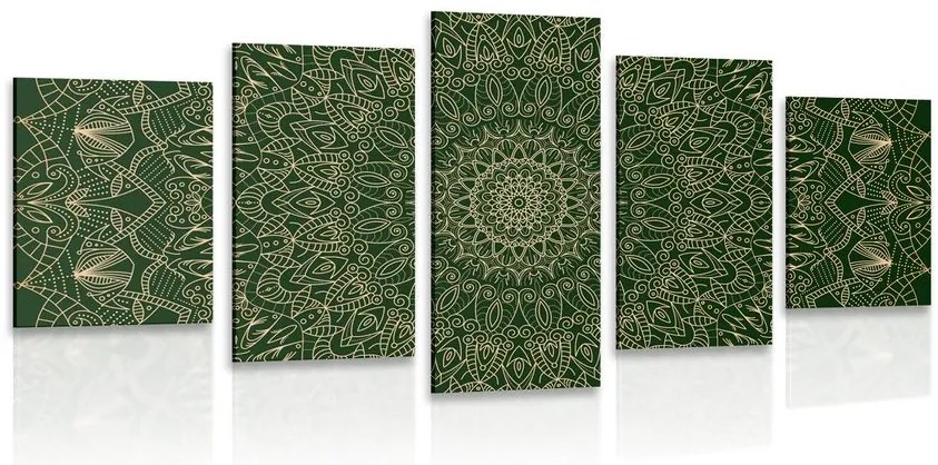 Quadri 5 pezzi – Mandala decorativa dettagliata in verde