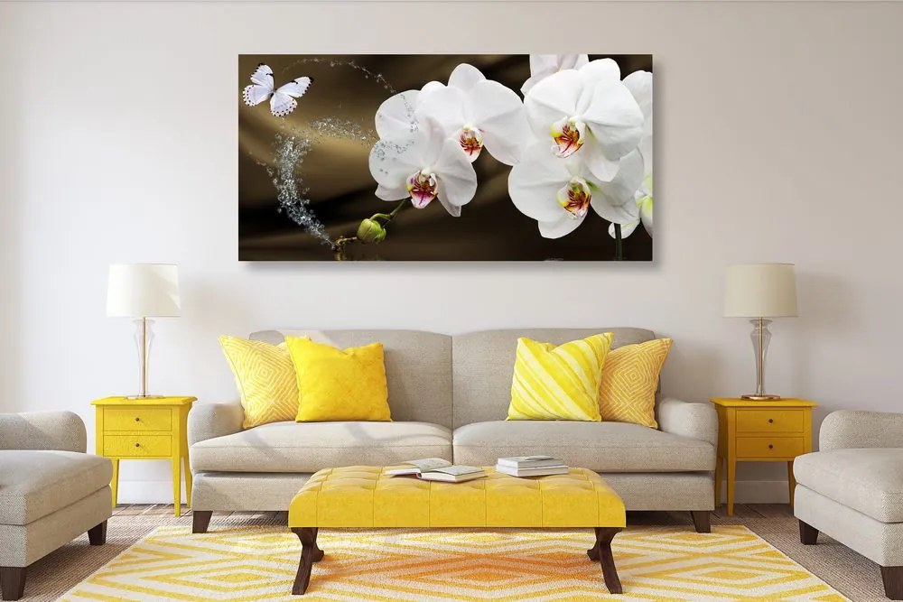 Quadro su tela – Orchidea e farfalla