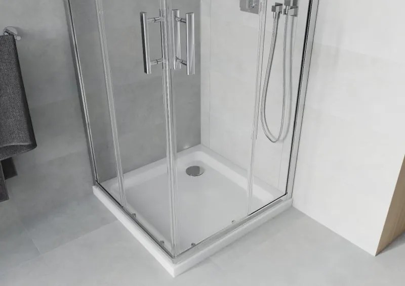 Mexen Rio cabina doccia quadrata 80 x 80 cm, trasparente, cromo + piatto Flat, bianco - 860-080-080-01-00-4010