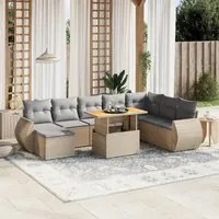 Set Divano da Giardino 9 pz con Cuscini Beige in Polyrattan 3272333