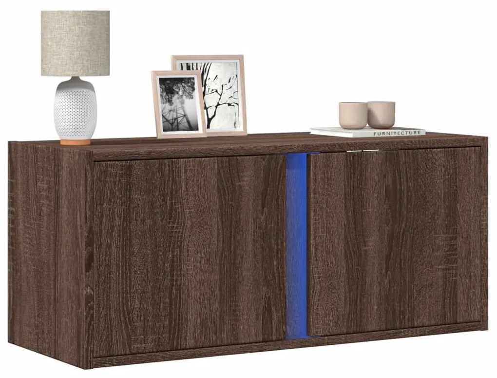 Mobile Tv A Parete Con Luci Led Rovere Marrone 80x31x35 Cm /