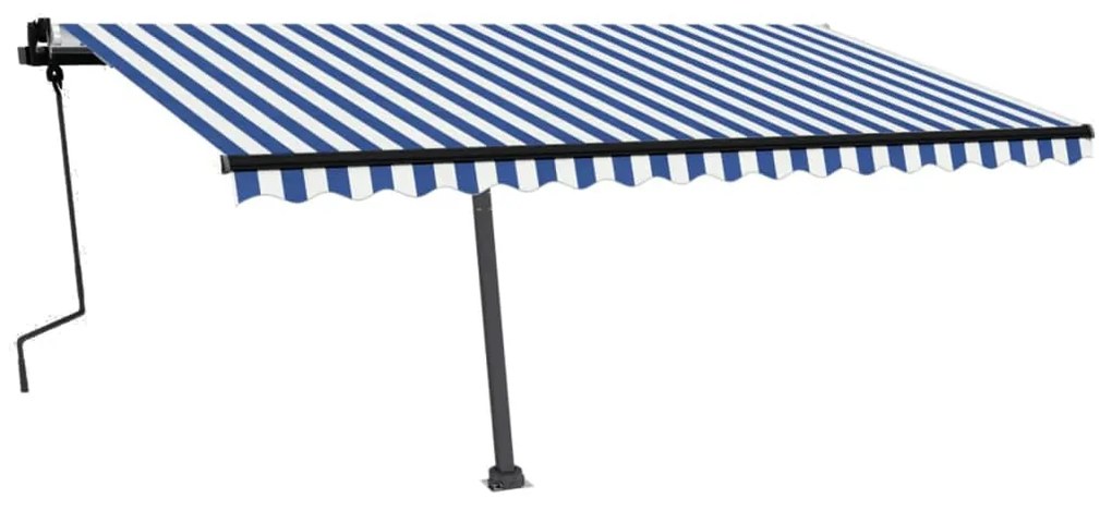 Tenda da Sole Retrattile Manuale con LED 450x350 cm Blu Bianco