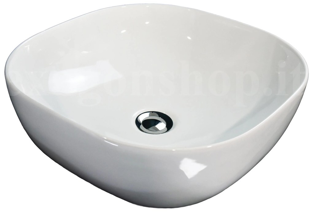 Lavabo 41,5x41,5 quadrato da appoggio ciotola in ceramica Bianco Lucido