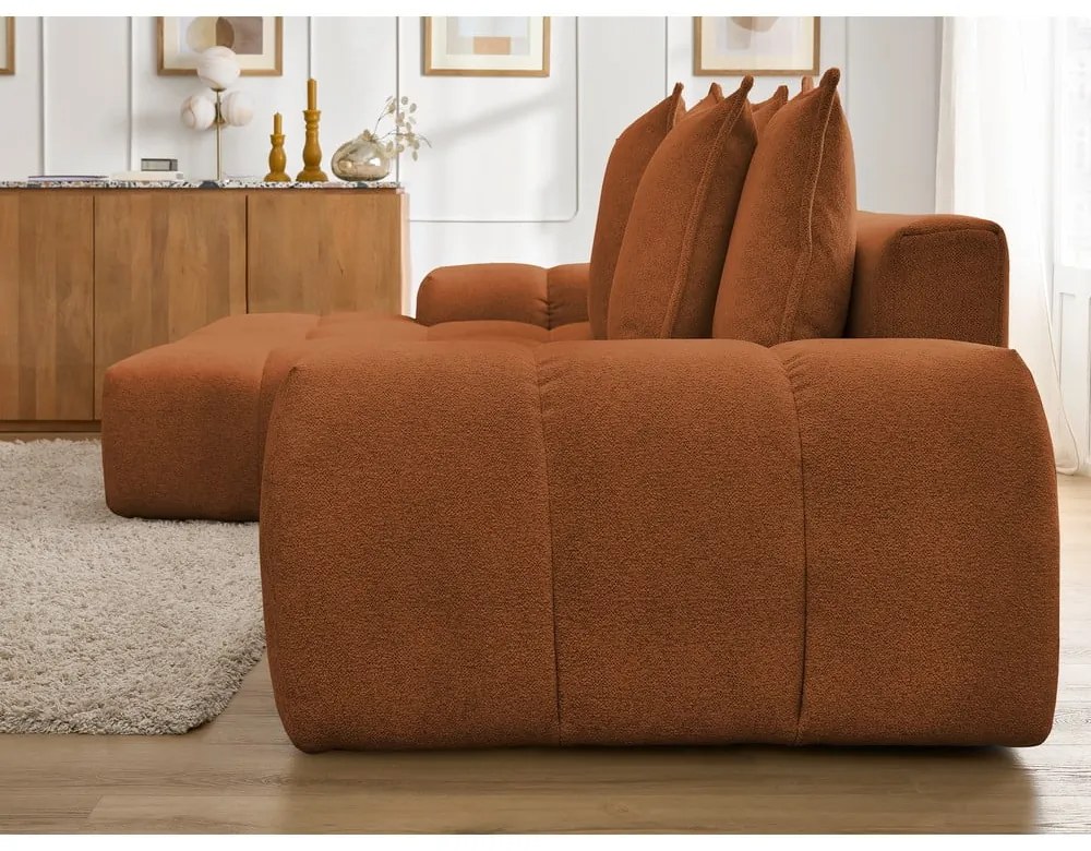 Divano angolare color terracotta allungabile e con contenitore (penisola a sinistra/chaise lounge) con rivestimento in ciniglia Everest – Bobochic Paris