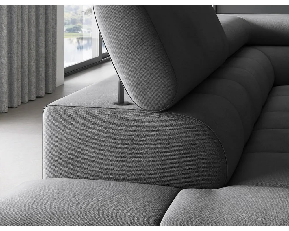 Divano angolare grigio scuro allungabile/con contenitore (con penisola a sinistra/a L) e rivestimento in velluto Ferucce – ELTAP