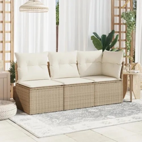 Divano Angolare da Giardino con Cuscini Beige in Polyrattan