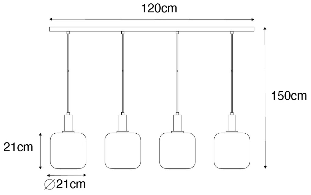 Lampada a sospensione di design nera con ottone e vetro ambrato a 4 luci - Zuzanna