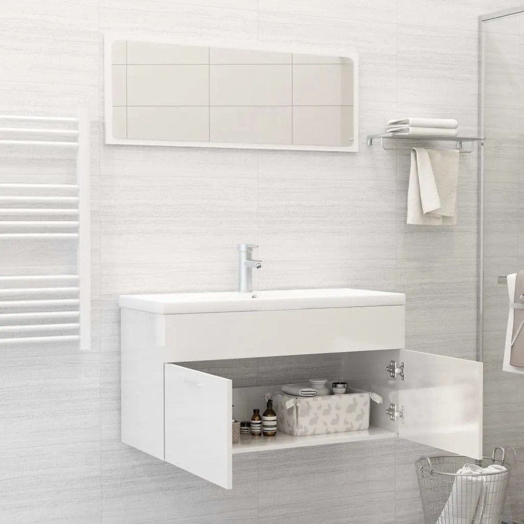 Set mobili da bagno 2 pz bianco lucido in truciolato