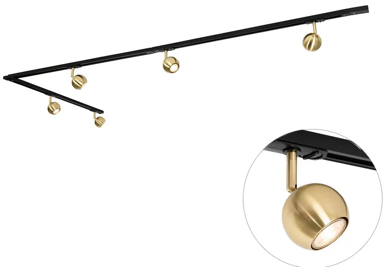 Sistema di illuminazione a binario moderno con 5 faretti oro 1 fase - Iconic Gissi