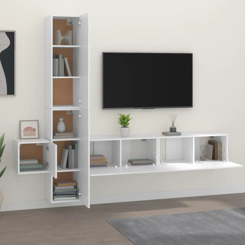 Set di mobili porta tv 5 pz bianco in legno multistrato