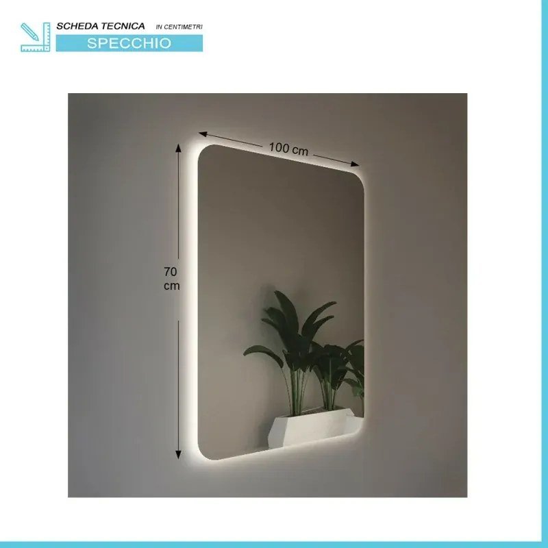 Specchio reversibile 100x70 illuminazione perimetrale LED e spessore 4 mm