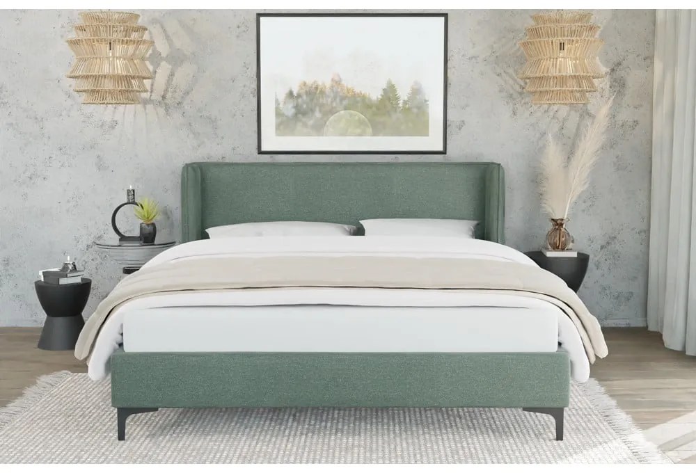 Letto matrimoniale imbottito verde con griglia 160x200 cm Basti - Ropez