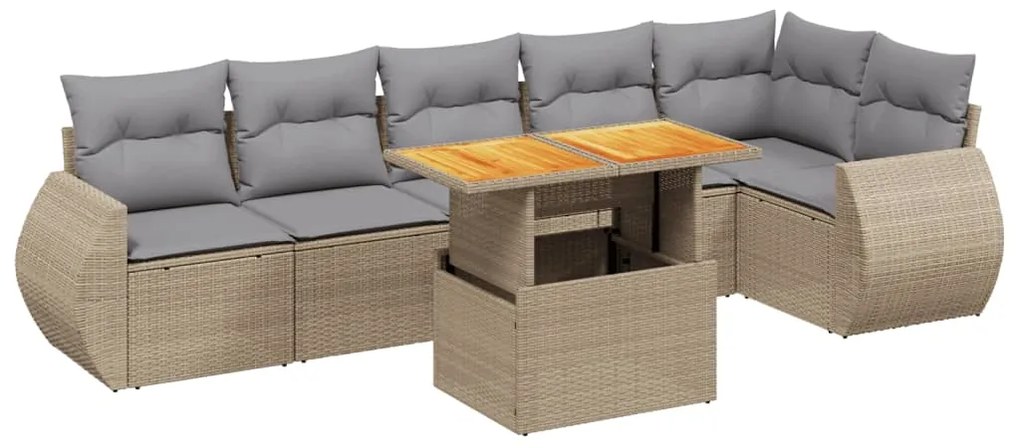 Set divani da giardino 7 pz con cuscini beige in polyrattan