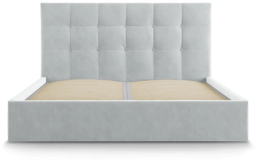 Letto matrimoniale imbottito grigio chiaro con contenitore con griglia 180x200 cm Nerin - Mazzini Beds