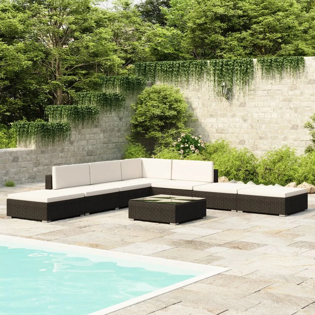 Set divani da giardino 8 pz con cuscini in polyrattan nero