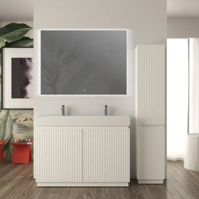 Mobile da bagno sottolavabo Cortina L120 X P45 X H 79cm, cannettato, bianco opaco