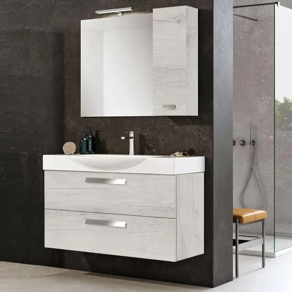 Mobile da bagno moderno sospeso base 105 cm a 2 cassettoni con lavabo Quercia Bianco