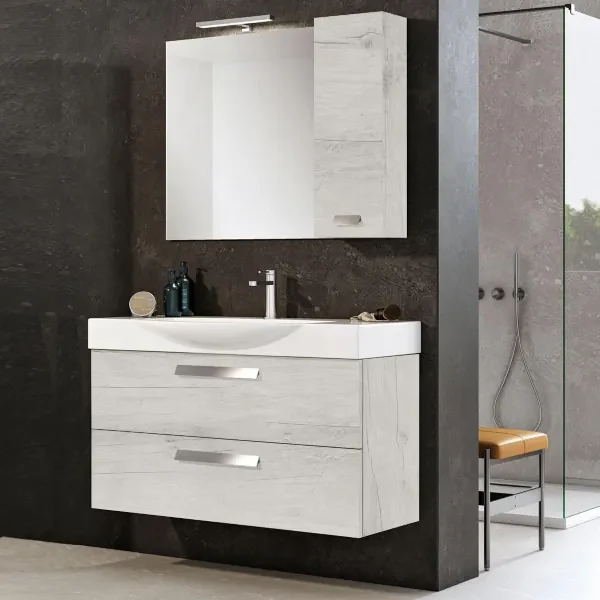 Set Mobili Bagno 2 Pezzi Sonoma Grigio - Mobile Lavabo 60x30x60 Cm E Specchio Con Ripiano, Legno E Acciaio