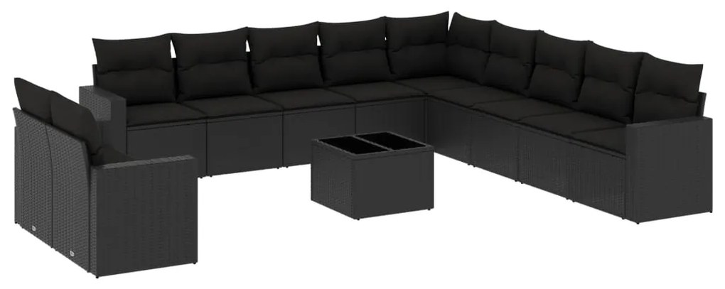 Set divani da giardino 12 pz con cuscini nero in polyrattan