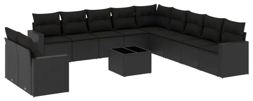 Set divani da giardino 12 pz con cuscini nero in polyrattan