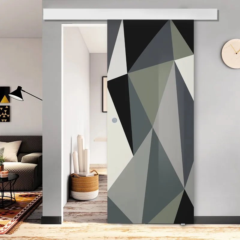 Porta scorrevole Carpet 3 in vetro multicolore, L 88 x H 215 cm, con binario Atelier bianco Destra