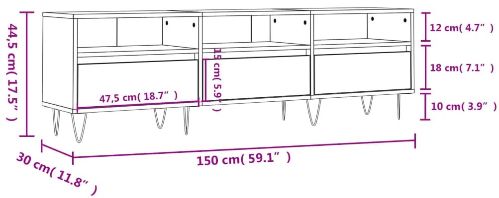 Mobile Porta TV Nero 150x30x44,5 cm in Legno Multistrato