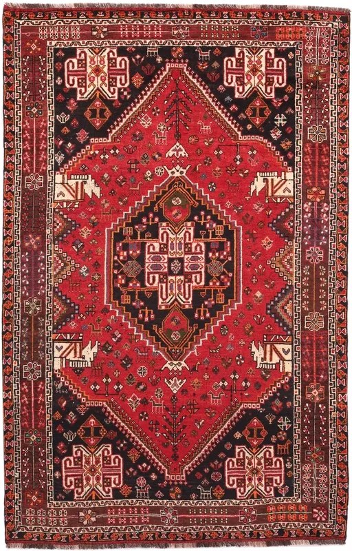 Shiraz Tappeto 280x180 Rosso (Iran) Annodato A Mano