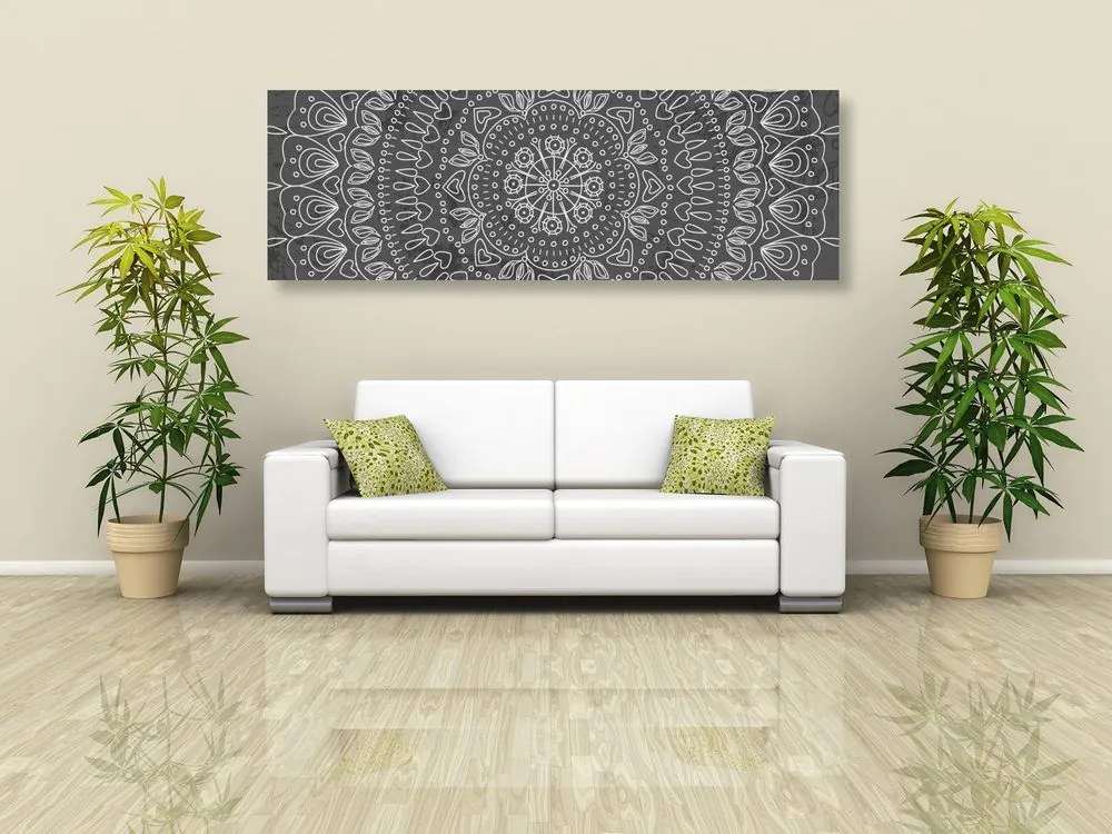 Stampa su tela – Mandala disegnata a mano in bianco e nero