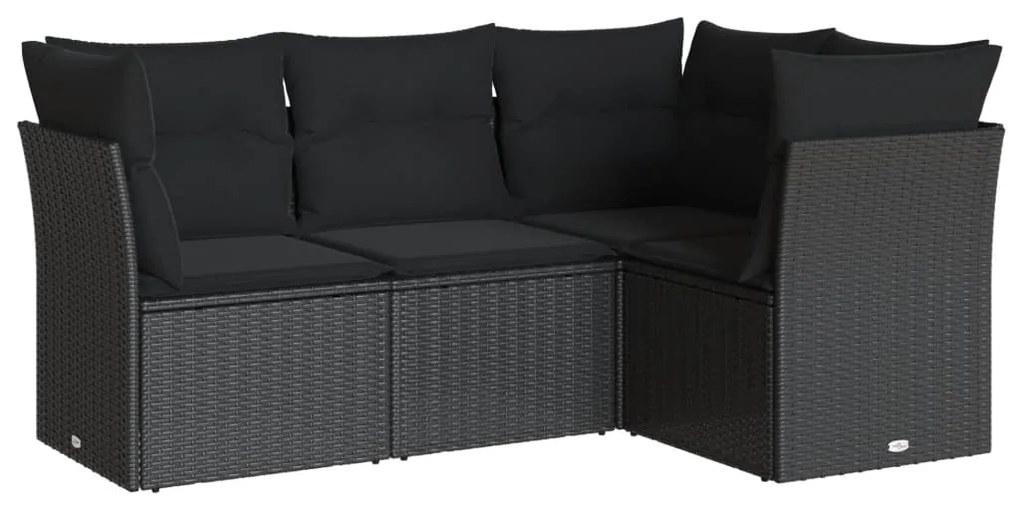 Set divani da giardino 4 pz con cuscini nero in polyrattan
