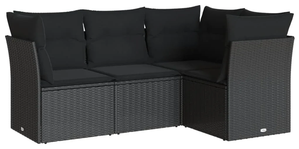 Set divani da giardino 4 pz con cuscini nero in polyrattan