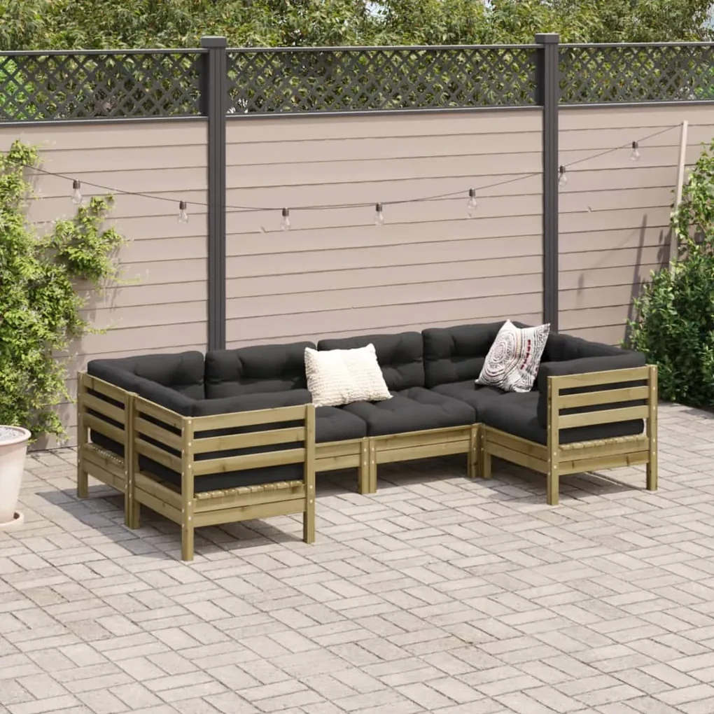 Set divani da giardino 6pz con cuscini legno impregnato di pino
