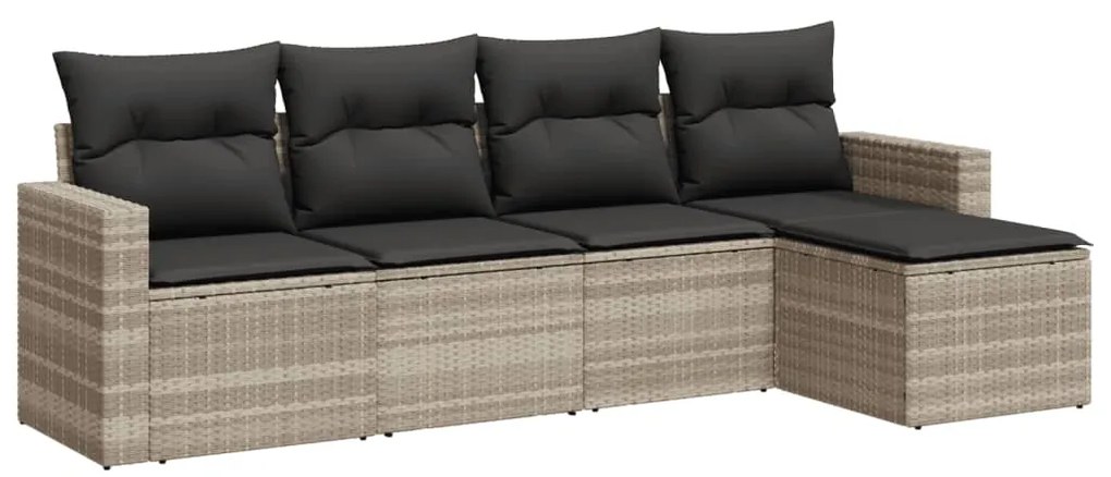 Set divano da giardino 5pz con cuscini grigio chiaro polyrattan