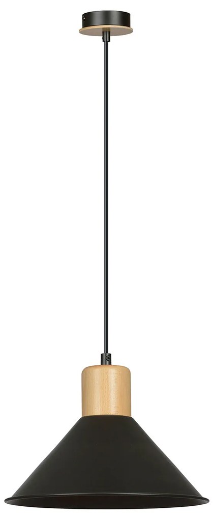Sospensione Nordica 1 Luce Chandra In Acciaio Nero E Legno