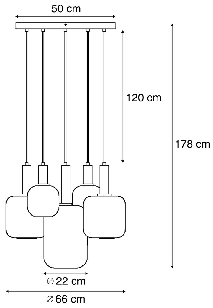 Lampada a sospensione Hotel Chic nera e oro con vetro verde 5 luci - Zuzanna