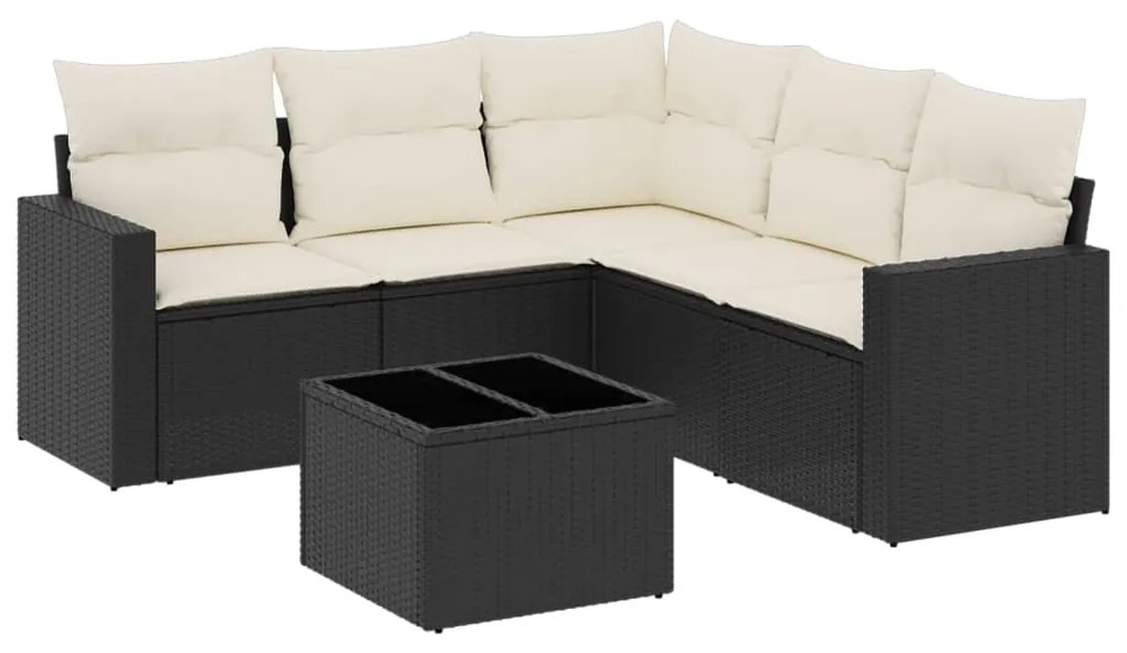 Set divano da giardino 6 pz con cuscini nero in polyrattan