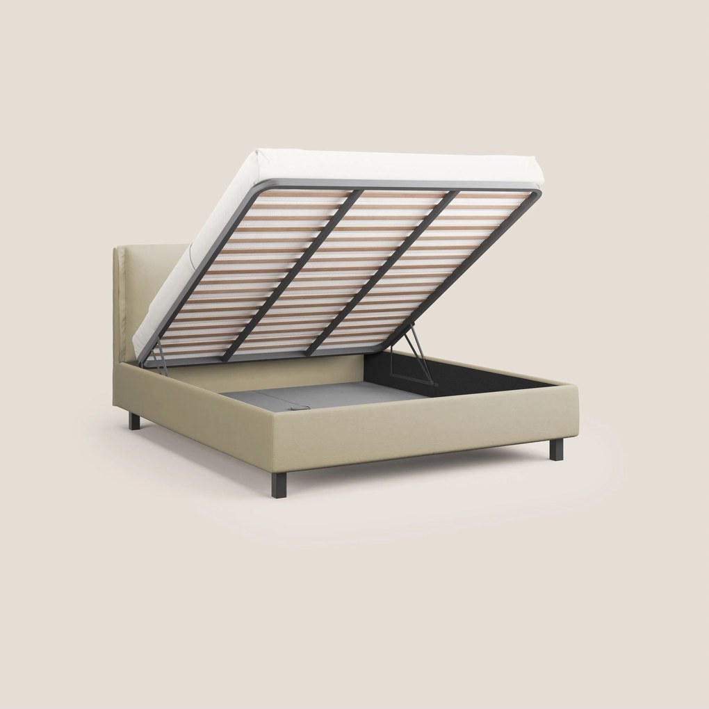 Emma letto contenitore con cuscini mobili in microfibra smacchiabile T11 panna