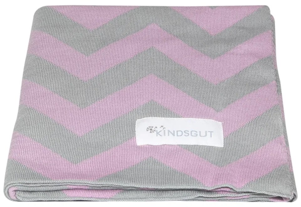 Coperta in cotone rosa-grigio Zigzag, 80 x 100 cm - Kindsgut