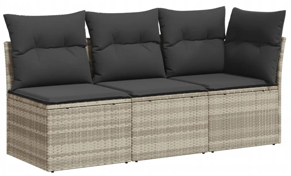 Divano da giardino con cuscini 3 posti grigio chiaro polyrattan