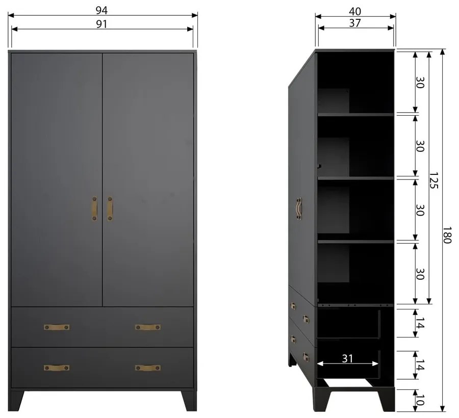 Armadio in pino nero 94x180 cm Dian - WOOOD