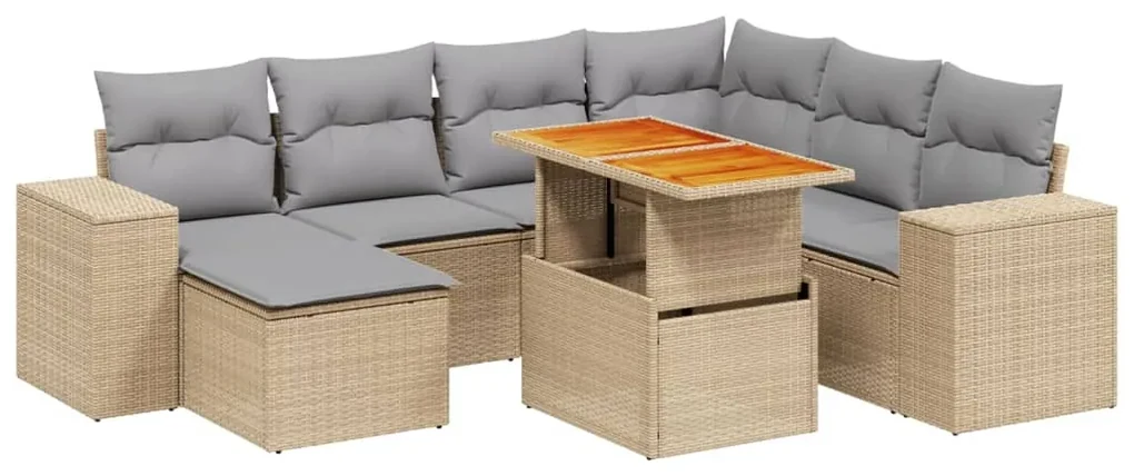 Set divano da giardino 8 pz con cuscini beige in polyrattan