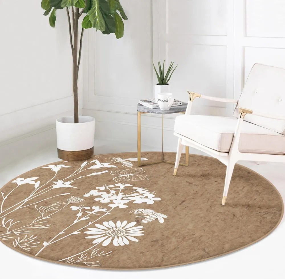 Tappeto rotondo lavabile marrone chiaro adatto per aspirapolvere robot ø 100 cm Comfort - Mila Home