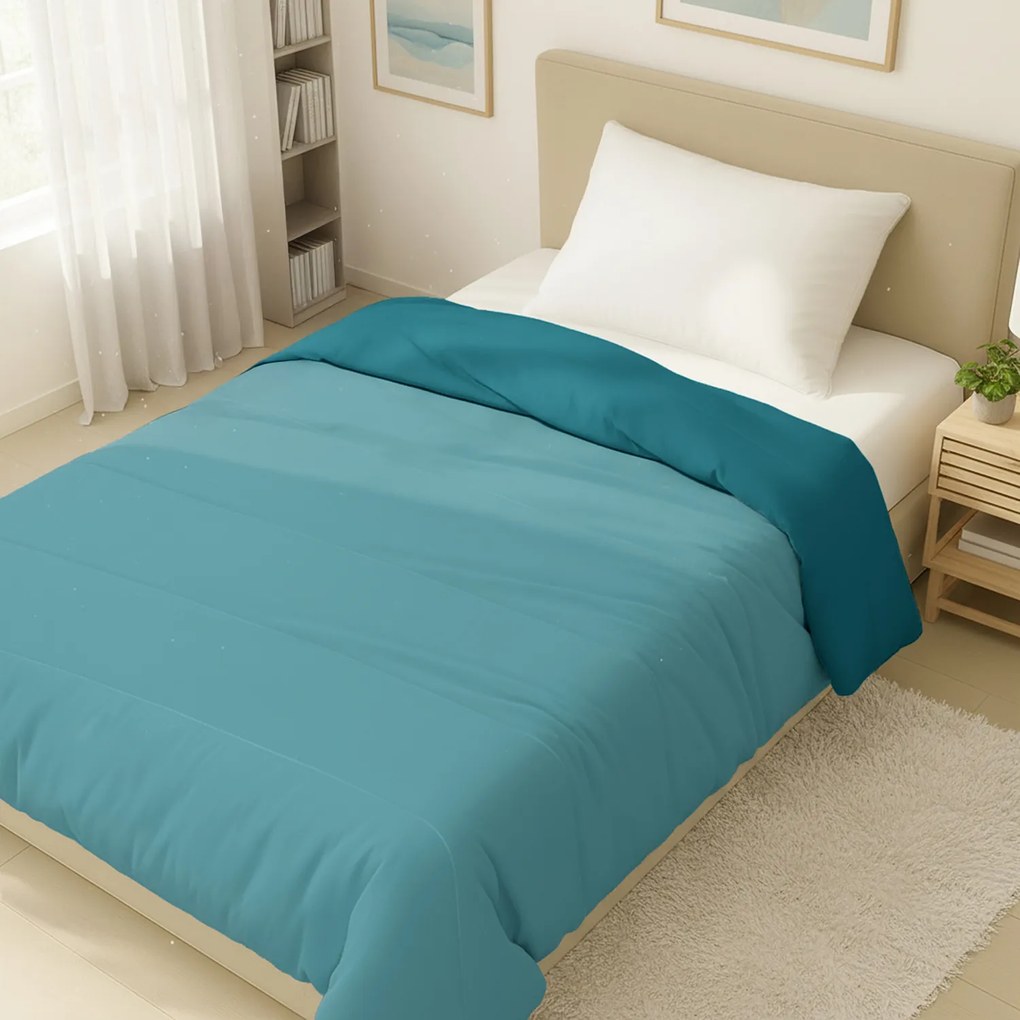 Piumino 1 piazza e mezza in microfibra effetto seta blu